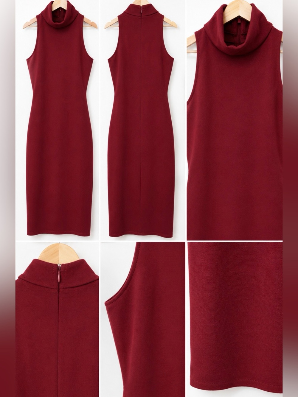 Burgundy Sleeveless Choker Neck Midi Dress
